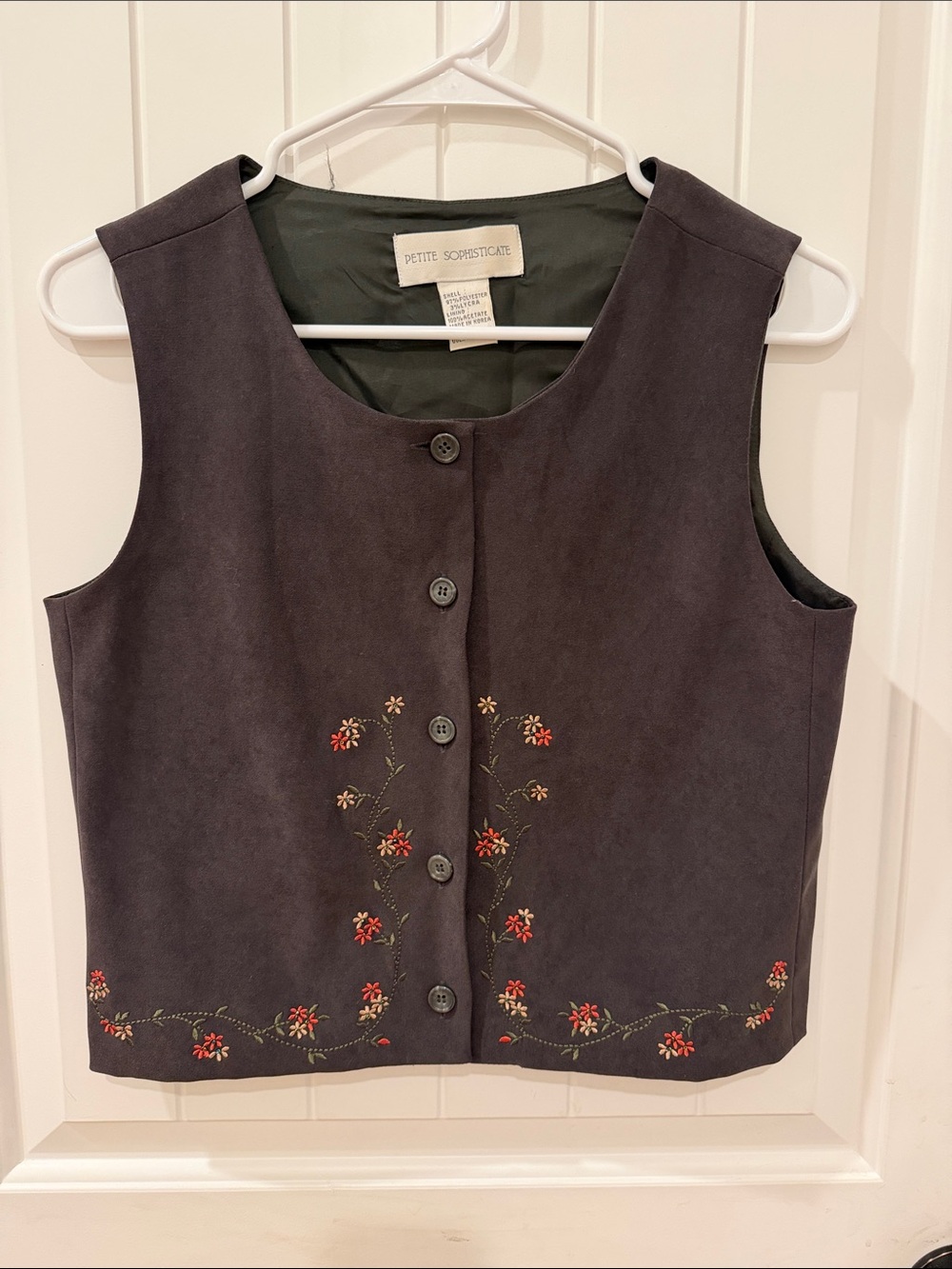 Petite Sophisticate Black Embroidered Button-Front Vest cowgirl
